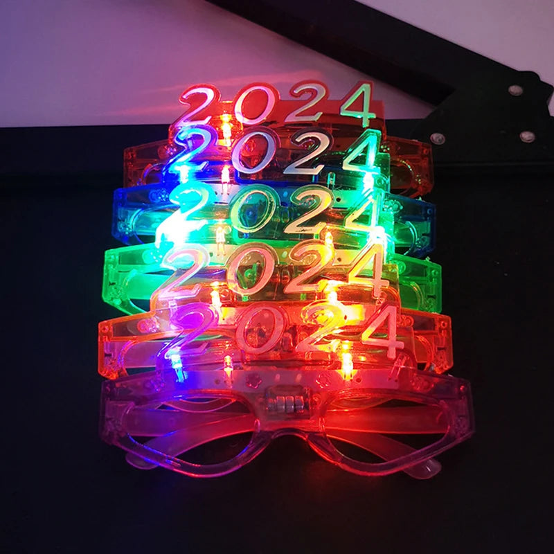 Happy New Year LED Glasses Party Light Up 2024 Led Party Sunglasses For Festival New Year Party Supplies LED Flashing Christmas Glasses