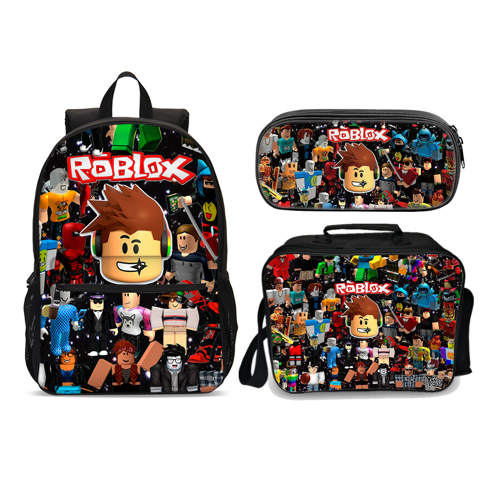 Roblox Face Ultimate Edition backpack set USB Cable included &amp; port (3PC) (Front zipper , upgraded lunch bag) No. 4