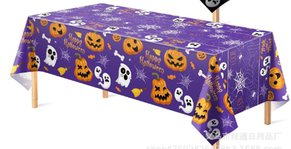 Purple Pumpkin Ghost Tablecloth Halloween Disposable (130cm x 220cm)