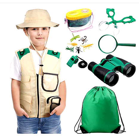 Kidz Xplore Outdoor Explorer Set - Bug Catching Kit Nature Exploration Children Outdoor Games Mini Binoculars Kids, Compass, Whistle, Magnifying Glass Safari career