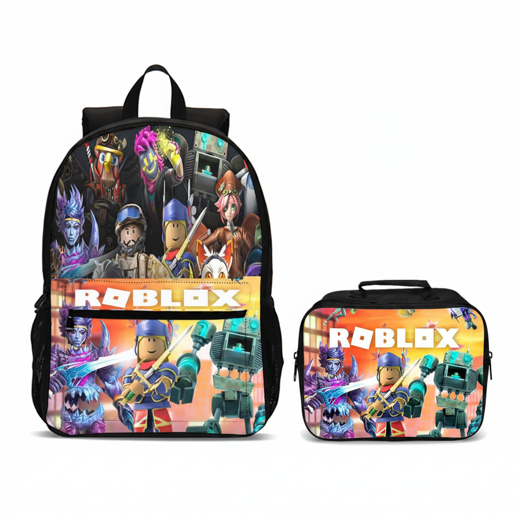 Roblox Ultimate Fury Edition backpack and lunch bag set (2PC) USB Cable included &amp; port (Front zipper)