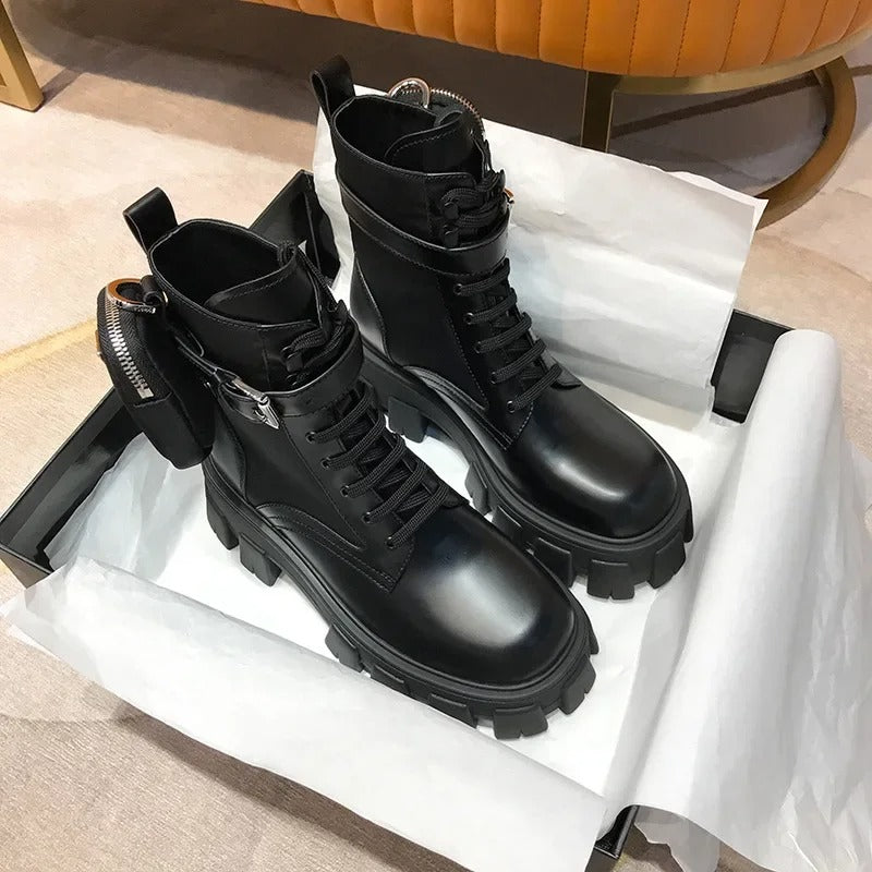Black Chunky Combat Boot Women Boots
