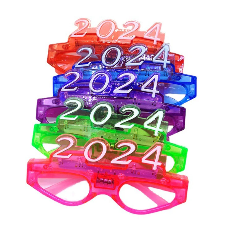 Happy New Year LED Glasses Party Light Up 2024 Led Party Sunglasses For Festival New Year Party Supplies LED Flashing Christmas Glasses