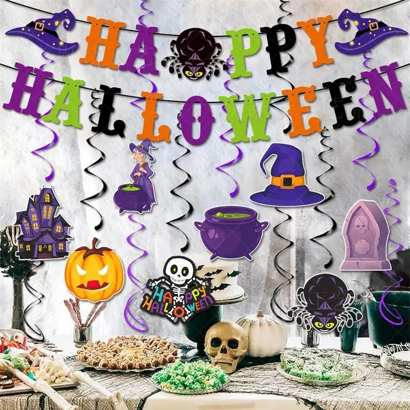 Halloween Banner &amp; Swirl Decorations