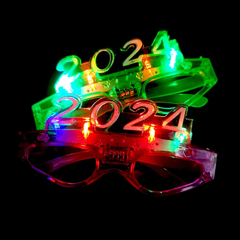 Happy New Year LED Glasses Party Light Up 2024 Led Party Sunglasses For Festival New Year Party Supplies LED Flashing Christmas Glasses