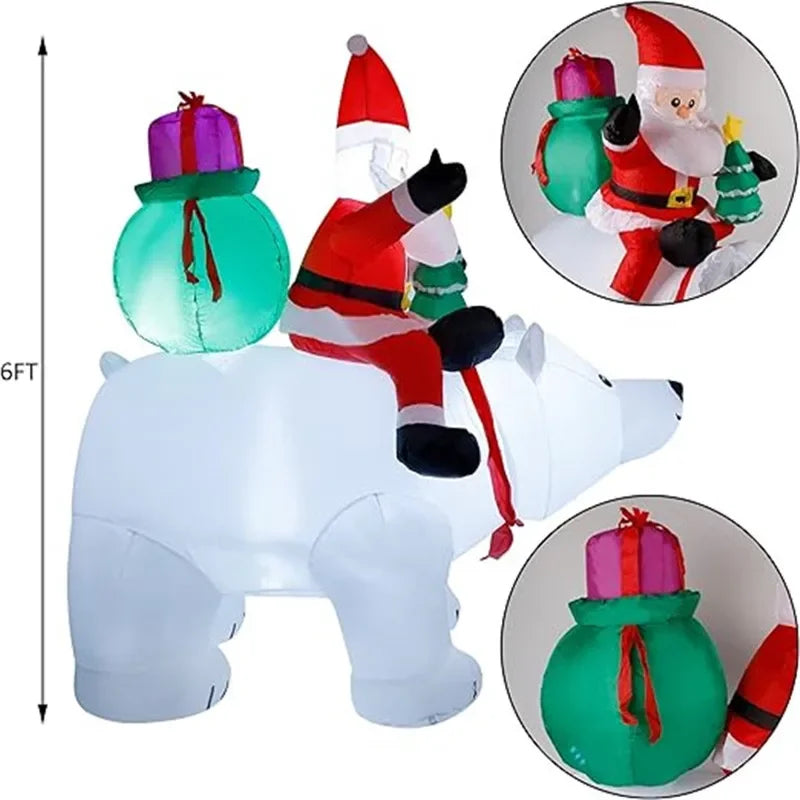 1.7m/5.6FT Christmas Decoration Inflatable Santa Bear Built-in LED Lights for Xmas Party Indoor Outdoor Courtyard Props Ornament