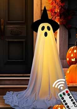 Halloween  Light-Up Ghosts Ghost Decorations with Remote Control String Lights Suitable for Patio Front Door House Party (White Hooded Remote Control*1)