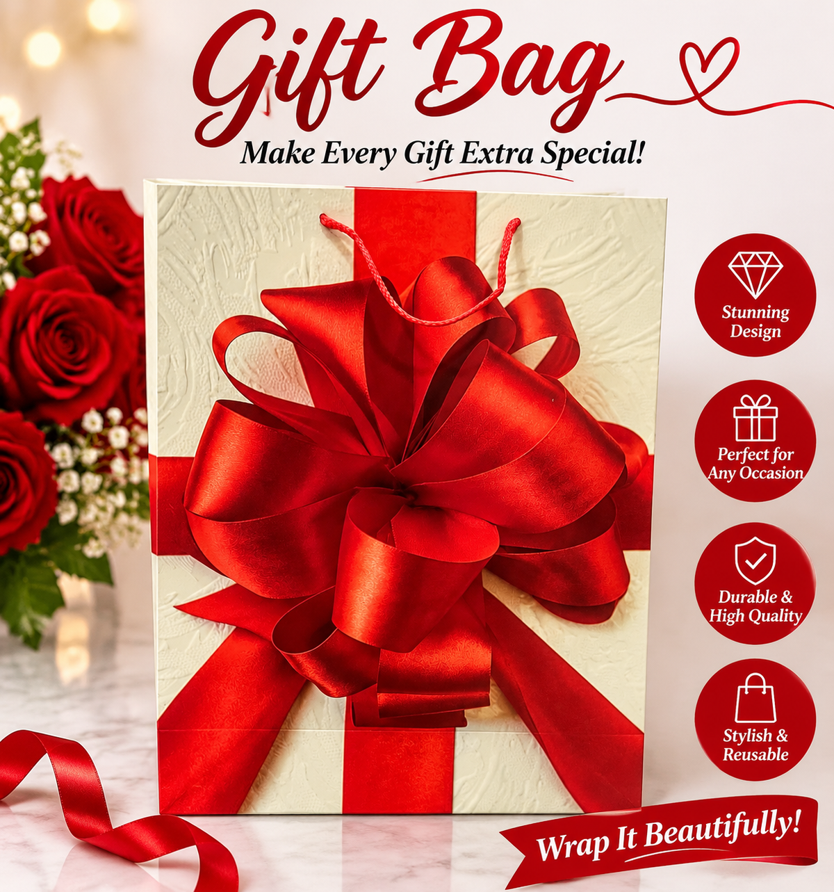 XL Bow Gift Bag 55cm by 40cm