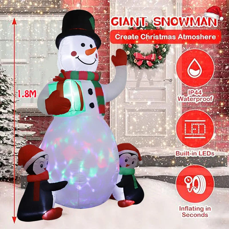 1.8m Christmas Decoration Inflatable Toy Gift Snowman Penguin Built-in LED Lights Indoor Outdoor New Year Party Garden Decor