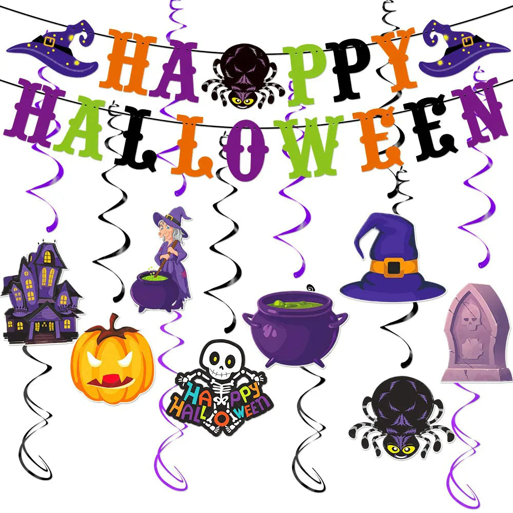 Halloween Banner &amp; Swirl Decorations