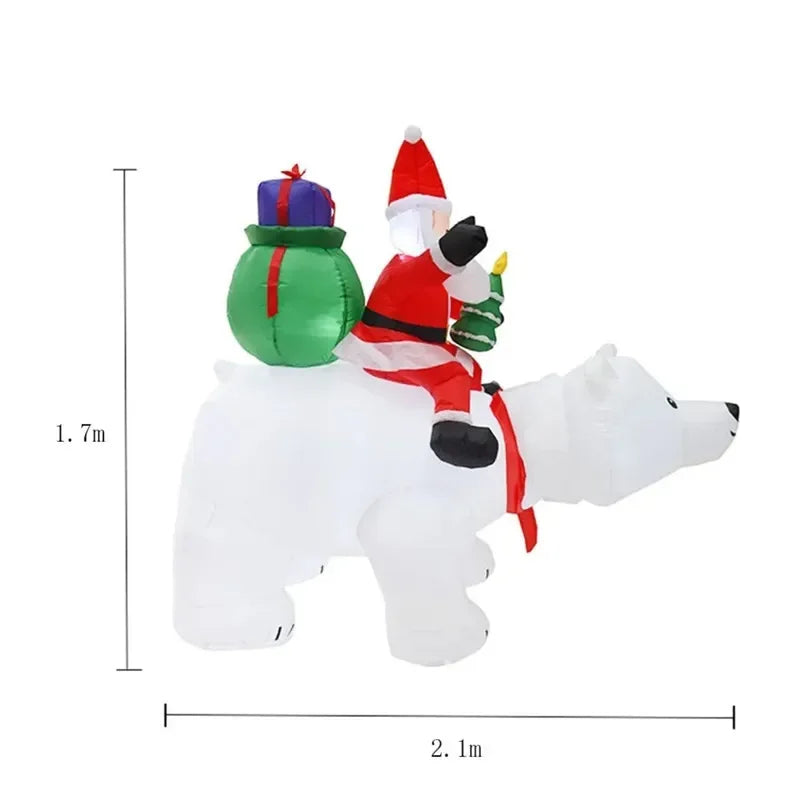 1.7m/5.6FT Christmas Decoration Inflatable Santa Bear Built-in LED Lights for Xmas Party Indoor Outdoor Courtyard Props Ornament