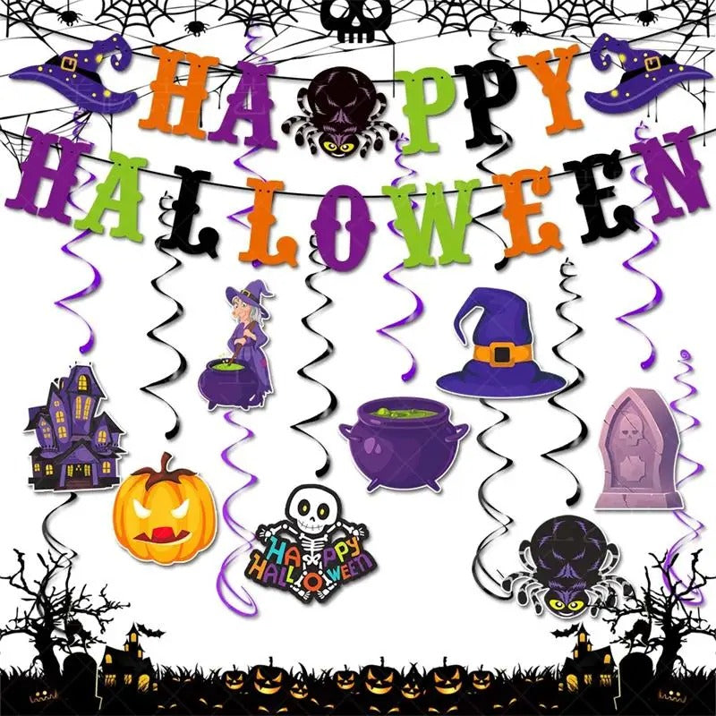 Halloween Banner &amp; Swirl Decorations