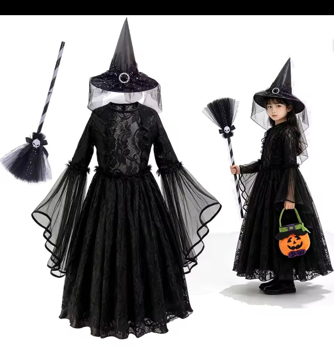 Girls Halloween Witch Costumes Black (Pumpkin Bag not included)