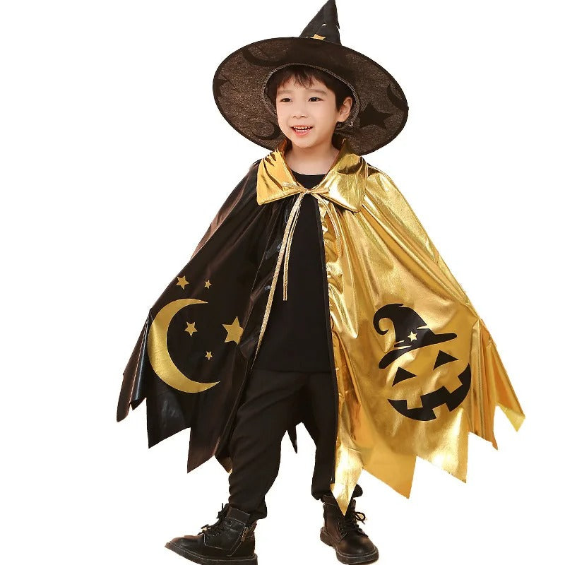 Wizard Kids Costume Cape and Hat Vampire  Gold Cloak (Ages 3 to 6)