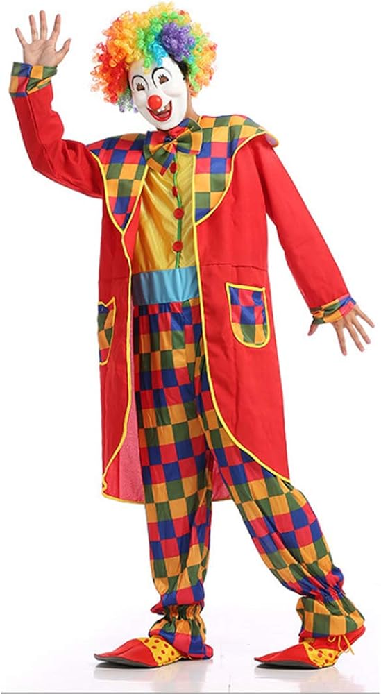 Adult Colorful Checkered Pattern Circus Clown Cosplay Costume