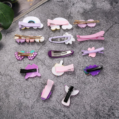 14Pcs Little Girls Princess Hairpins Sweet Style Baby Animal/Flower Decoration Bangs Clip Set Lovely Children Hair Accessories