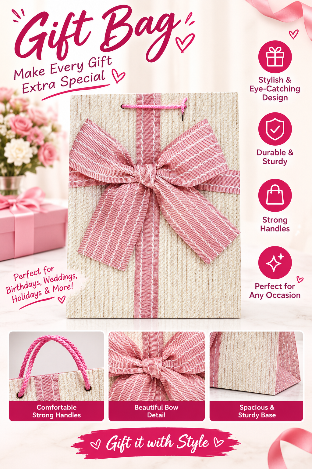 XL Bow Gift Bag 55cm by 40cm