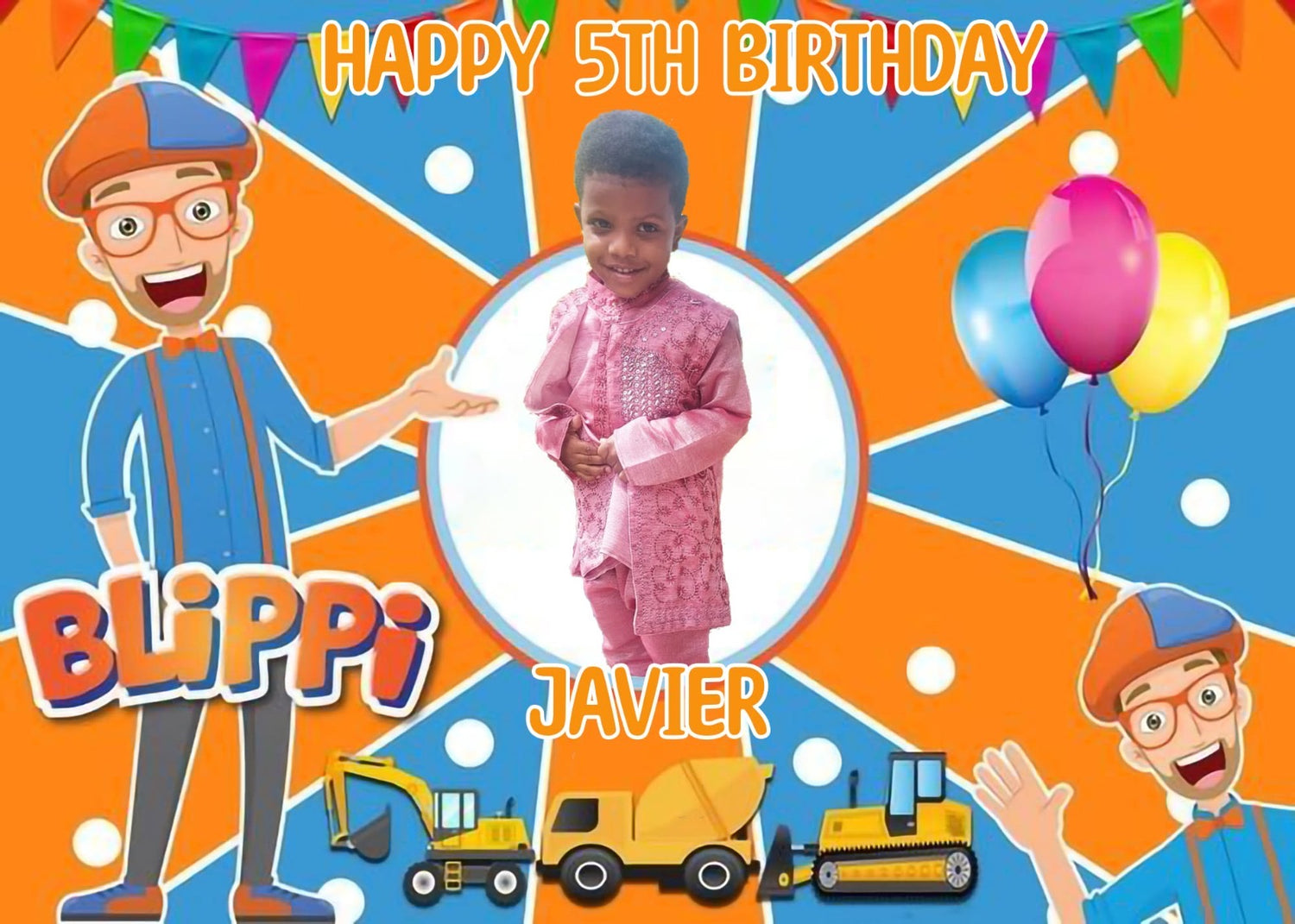 Blippi Birthday customised backdrop 5ft x 3ft