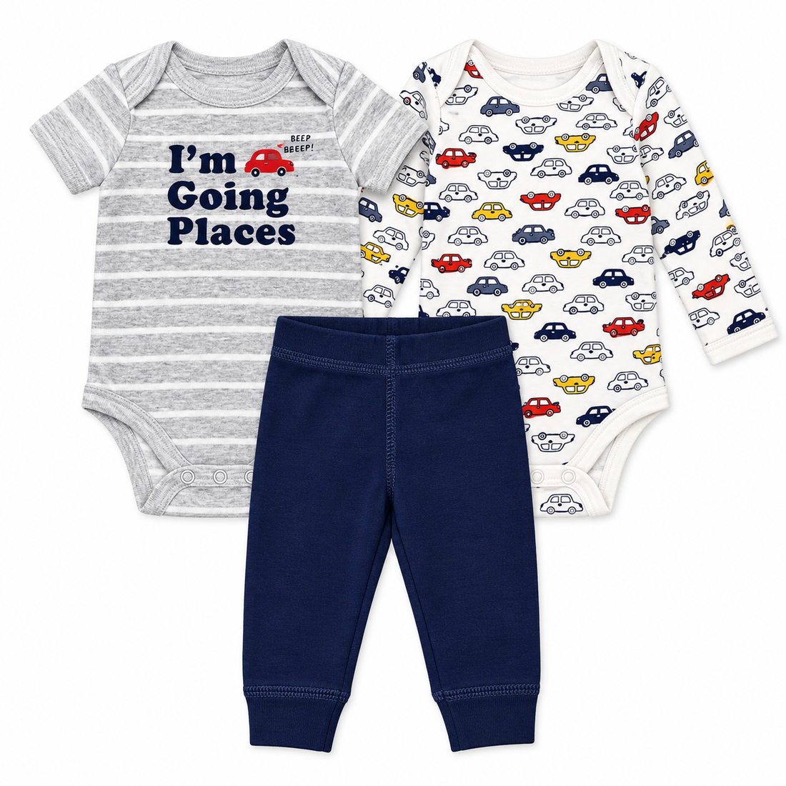 Carters Baby Boy Cars Long Sleeve Bodysuit 3pc set