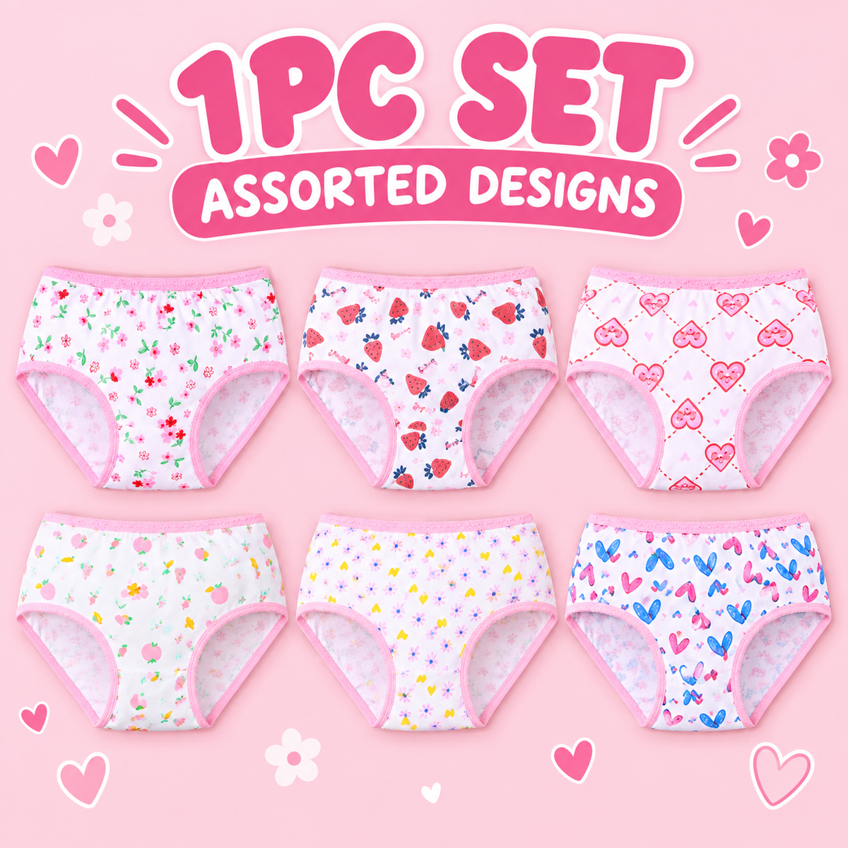 Girls’ 1PC Cotton Panty – Assorted Designs
