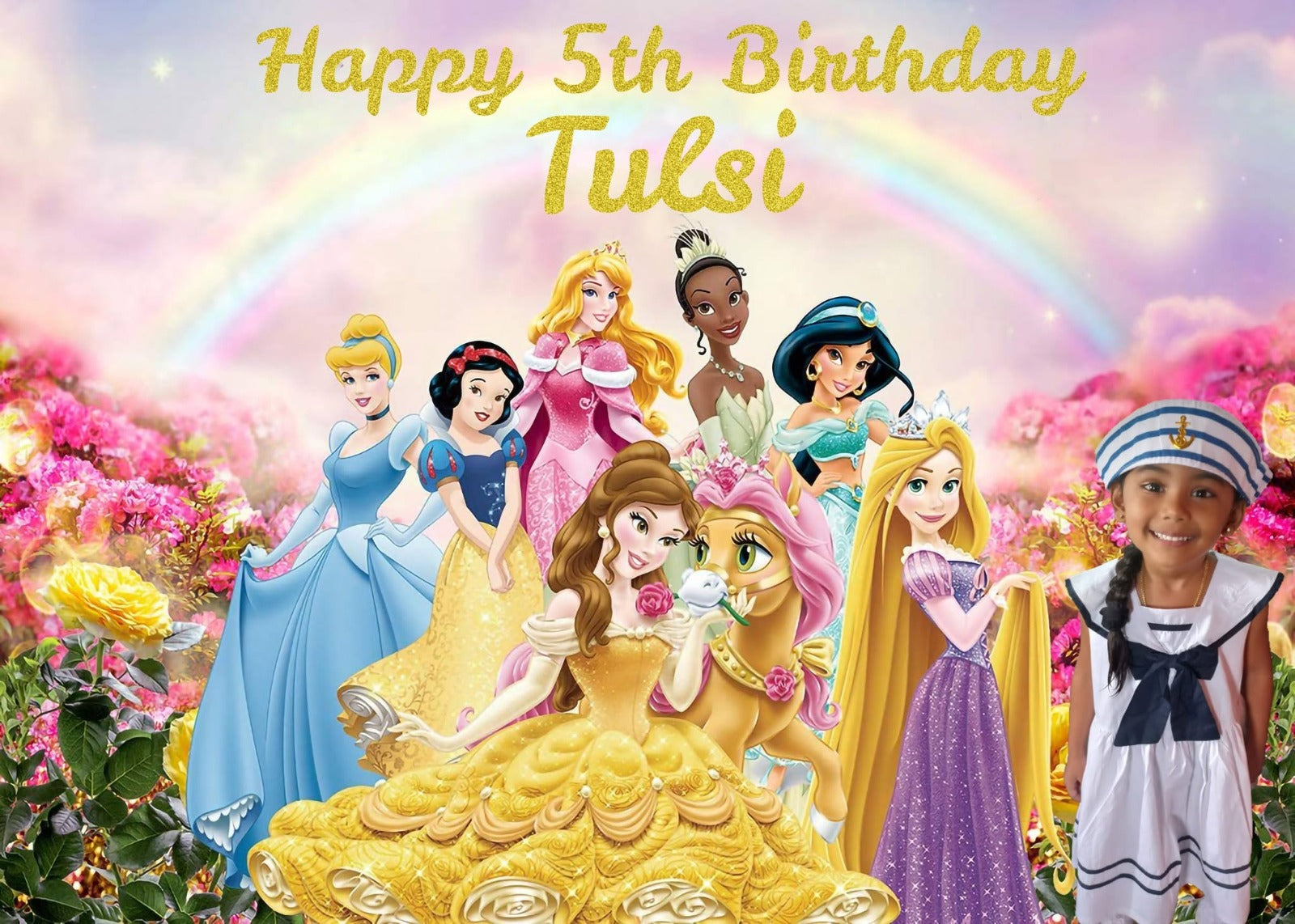 Princess customised happy birthday backdrop