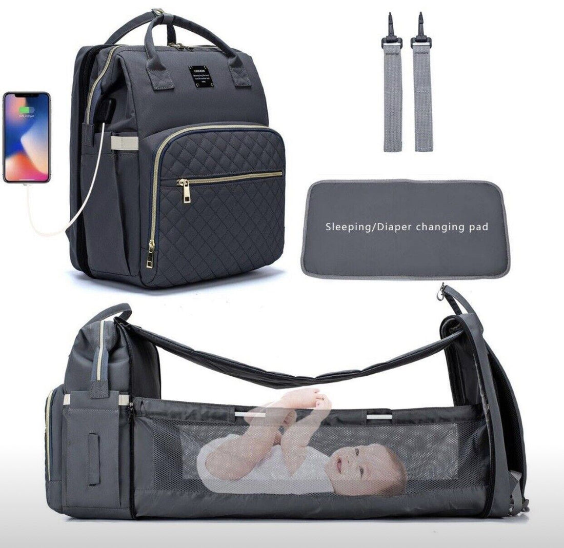 LeQueen Grey Baby Crib Foldable Ex-tractable  baby bed bag travel bassinet (waterproof) - Preppy Kids (Grand Bazaar)