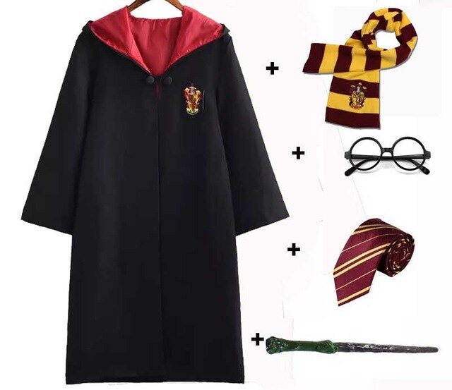 GRYFFINDOR ROBE RAVENCLAW HUFFLEPUFF SLYTHERIN CLOAK ROBE TIE SCARF WAND