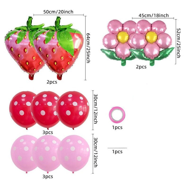 Strawberry and Pink flower themed 10pc balloon set