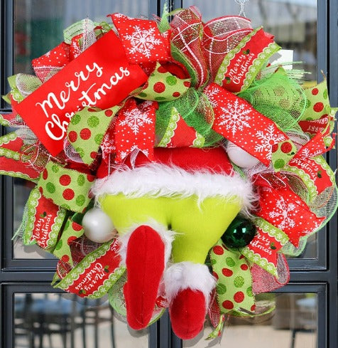 Grinch Stuck Merry Christmas Door Decoration wreath