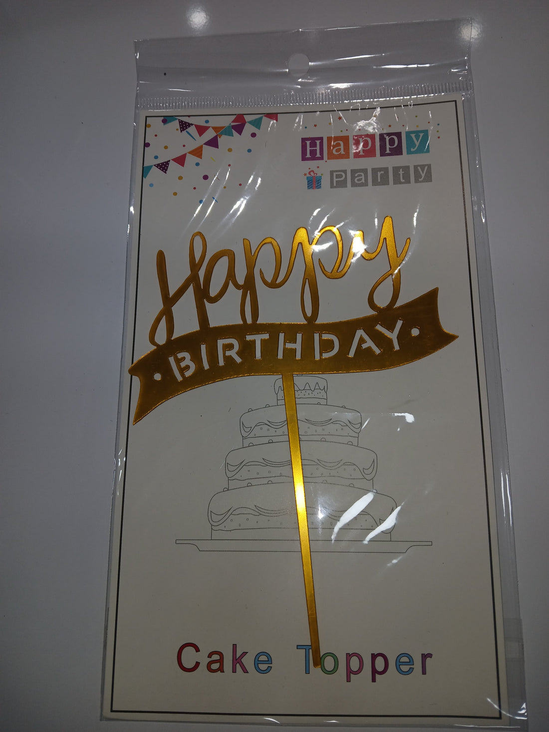 Gold Happy Birthday Banner Cake Topper