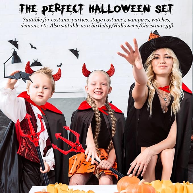 Halloween Devil Costume Set Vampire Cape Reversible CloakHorns Headband Red Shiny Halloween