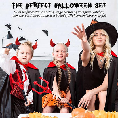 Halloween Devil Costume Set Vampire Cape Reversible CloakHorns Headband Red Shiny Halloween