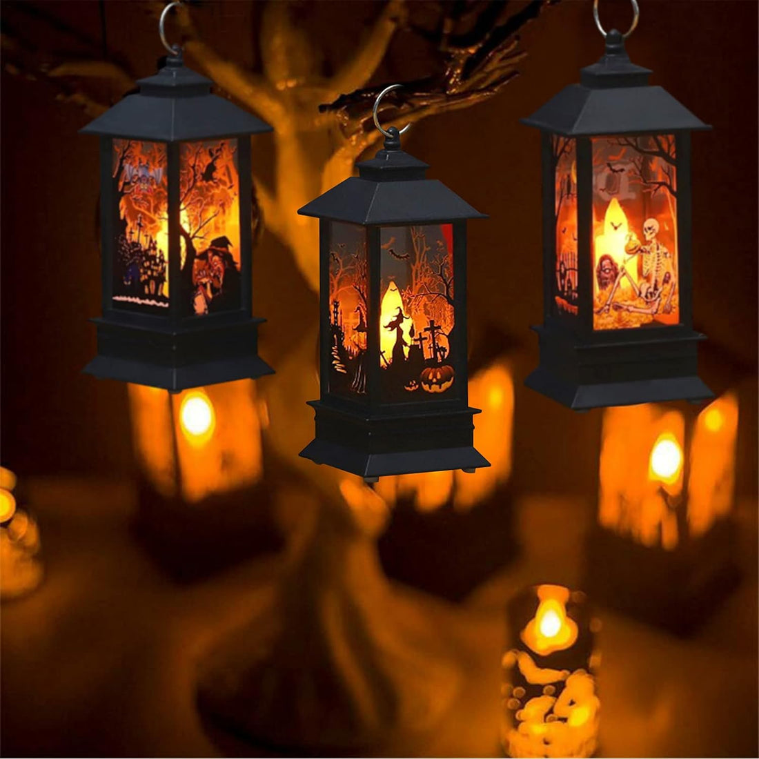 4 Pcs Halloween Flame Mini Lantern Halloween , Lantern LED Night Light Decorative Candle Lanterns