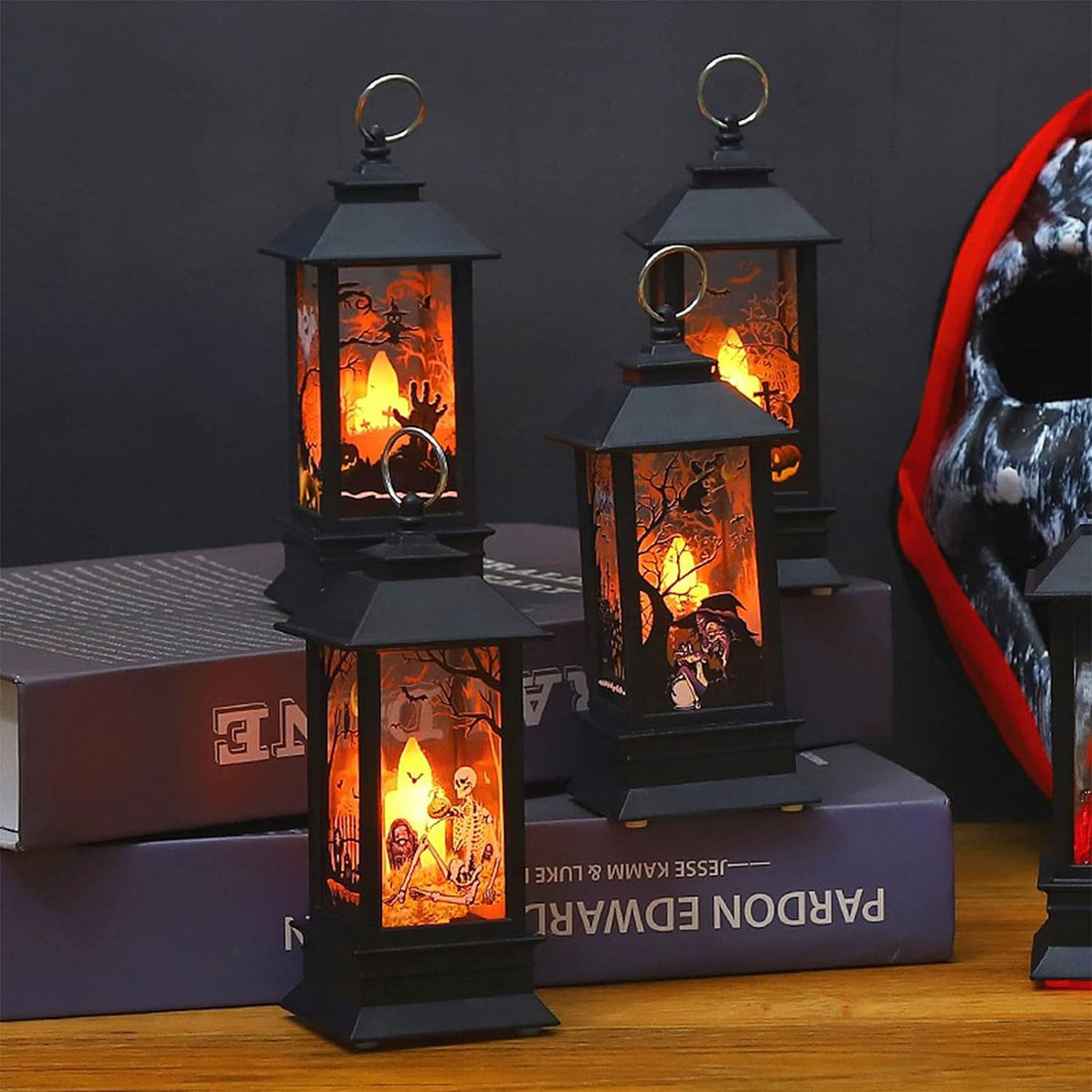 4 Pcs Halloween Flame Mini Lantern Halloween , Lantern LED Night Light Decorative Candle Lanterns