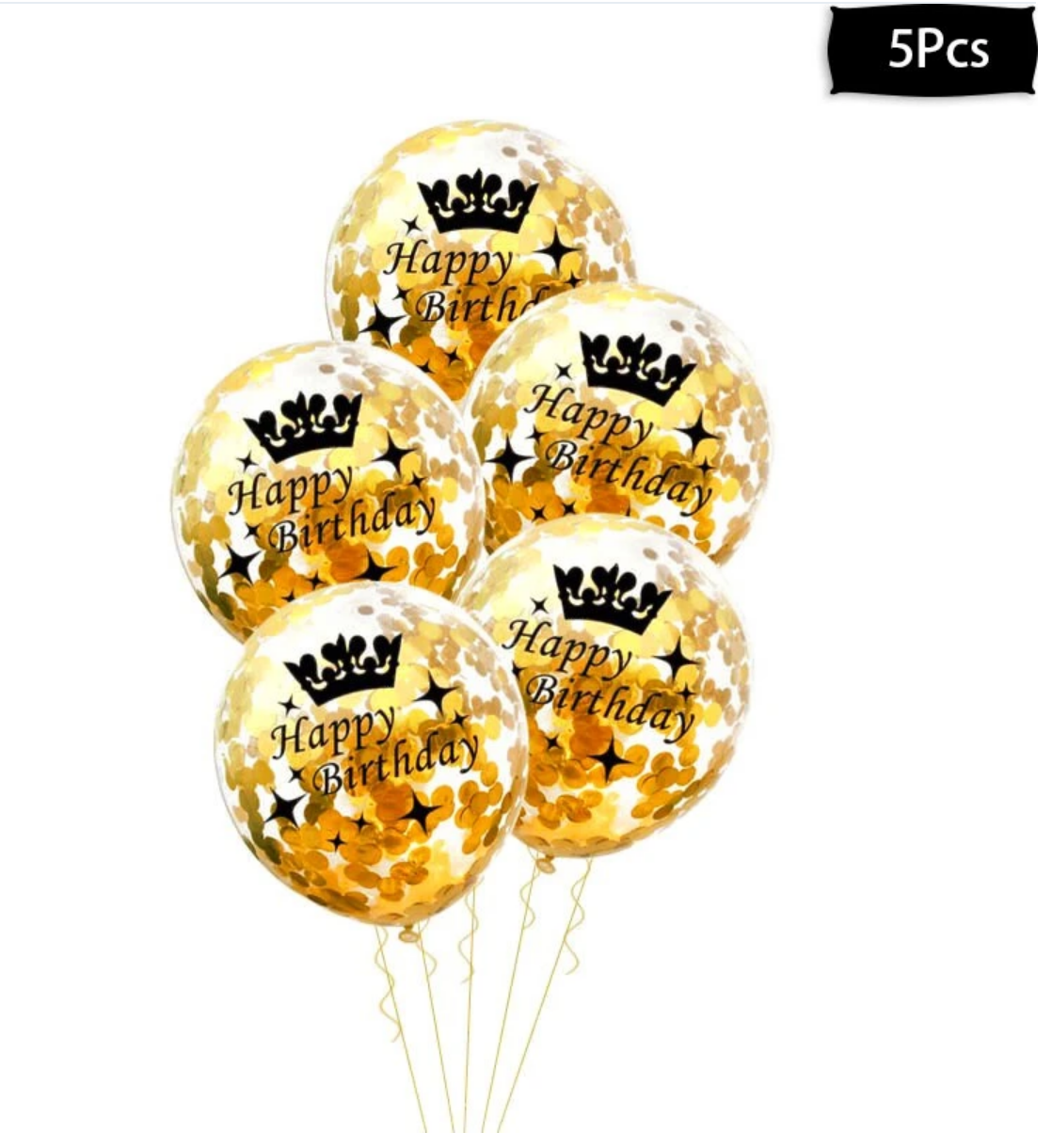 Happy Birthday Latex Gold Confetti Balloon Set HBD