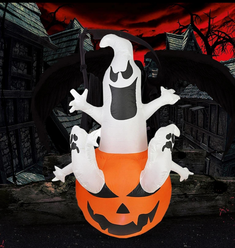 Inflatable Halloween Outdoor Decoration with LED Lights, 3 Flying Ghost Broke Out Pumpkin - - Preppy Kids (Grand Bazaar)