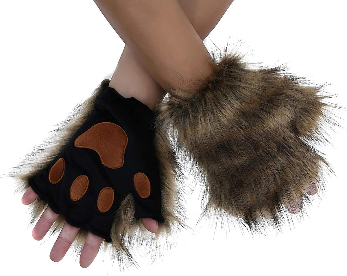 Brown FAUX FUR WOLF EARS HEADBAND AND TAIL SET