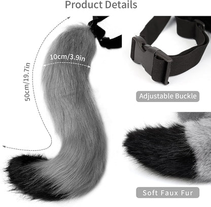 Brown FAUX FUR WOLF EARS HEADBAND AND TAIL SET