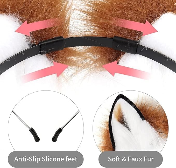 Black White FAUX FUR WOLF EARS HEADBAND AND TAIL SET