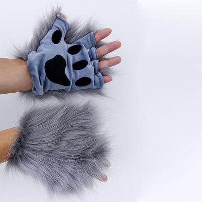 Grey FAUX FUR WOLF EARS HEADBAND AND TAIL SET