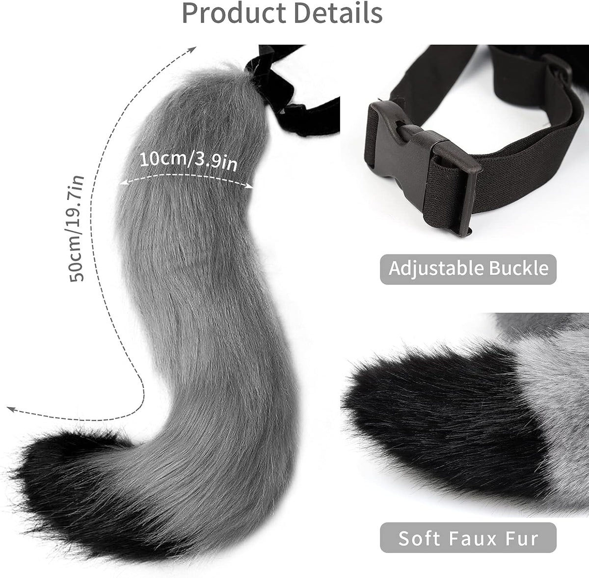 Grey FAUX FUR WOLF EARS HEADBAND AND TAIL SET
