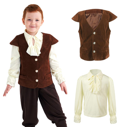 Boys Medieval Renaissance Costume Pirate Shirts Vest Knight Outfit Victorian Squire Halloween Cosplay