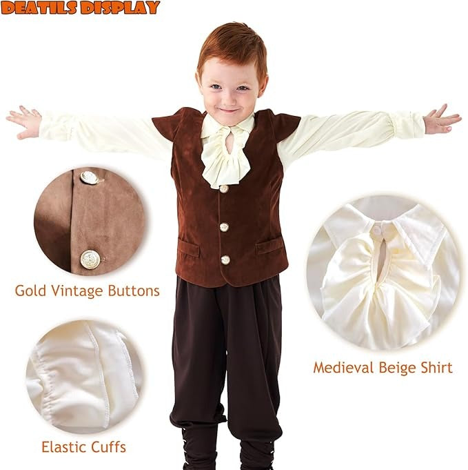 Boys Medieval Renaissance Costume Pirate Shirts Vest Knight Outfit Victorian Squire Halloween Cosplay