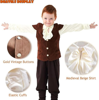 Boys Medieval Renaissance Costume Pirate Shirts Vest Knight Outfit Victorian Squire Halloween Cosplay