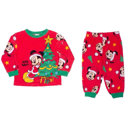 Disney Mickey Mouse Unisex 2-Piece Fleece Pajama Set, Long Sleeve "Dear Santa" Mickey and Christmas Tree