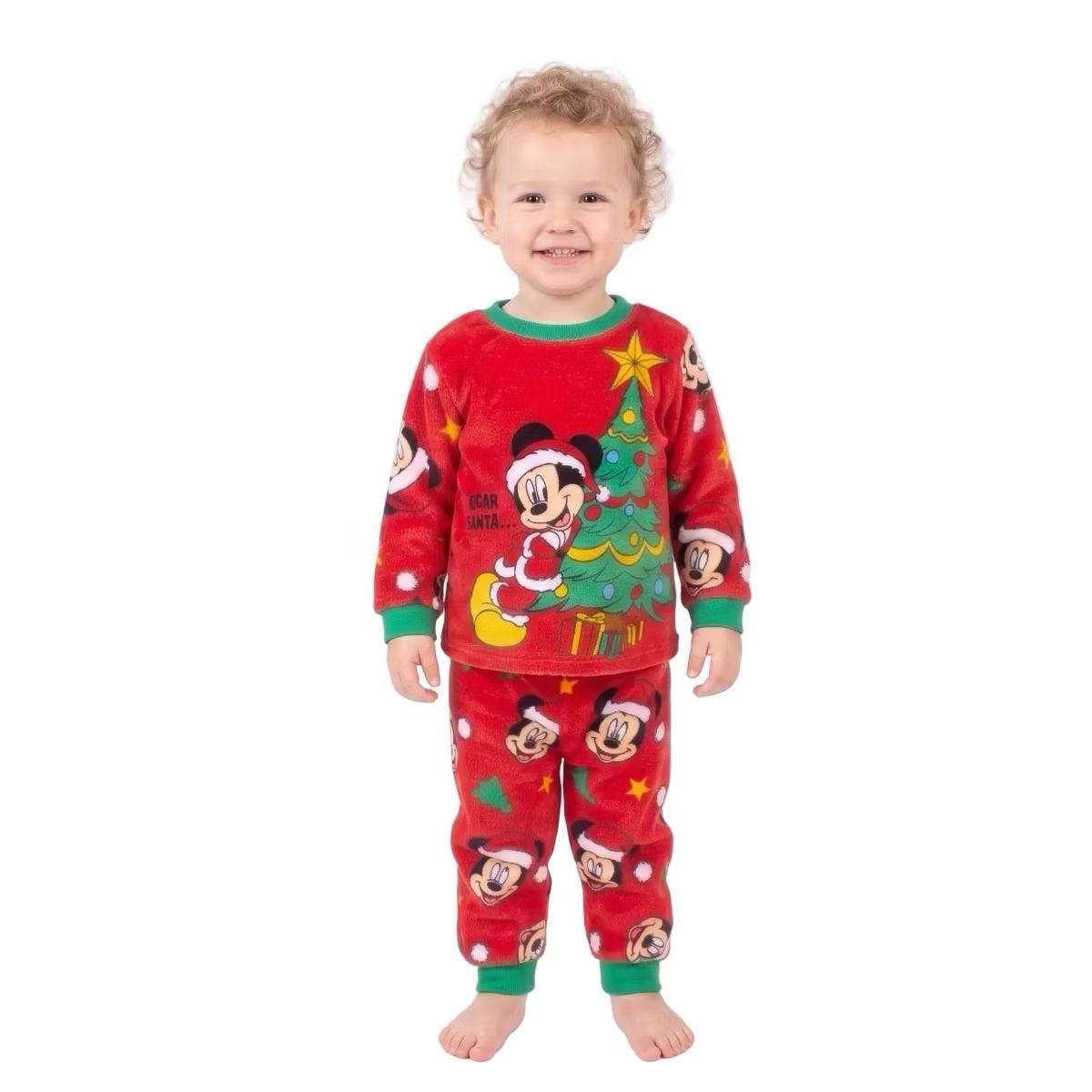 Disney Mickey Mouse Unisex 2-Piece Fleece Pajama Set, Long Sleeve "Dear Santa" Mickey and Christmas Tree