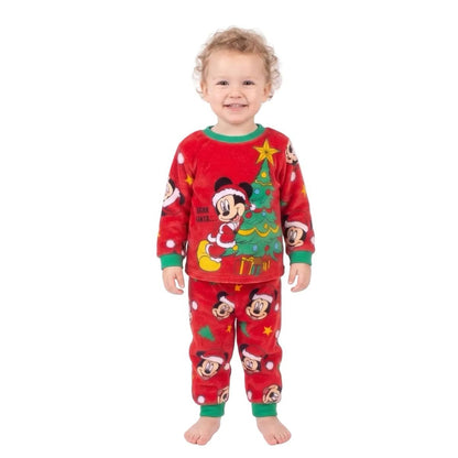 Disney Mickey Mouse Unisex 2-Piece Fleece Pajama Set, Long Sleeve "Dear Santa" Mickey and Christmas Tree