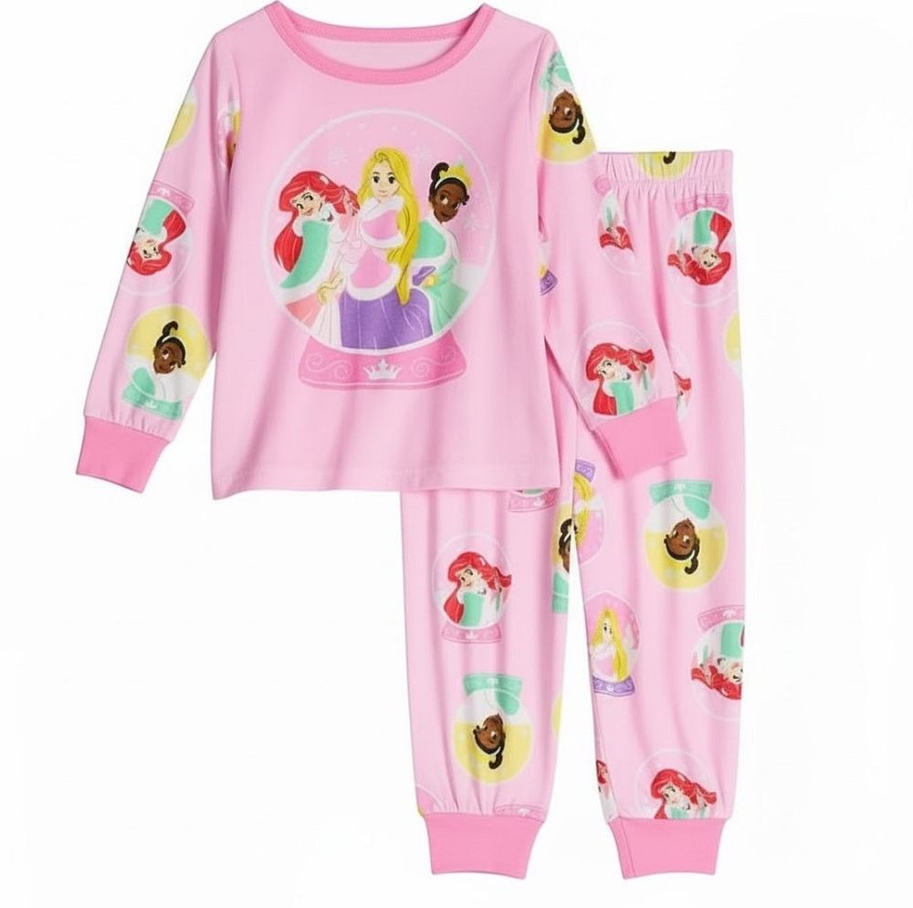 Disney Princess Toddler Girl’s Holiday Snowglobe Soft Velour Pink Pajama Set