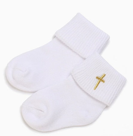 Baby white socks with cross