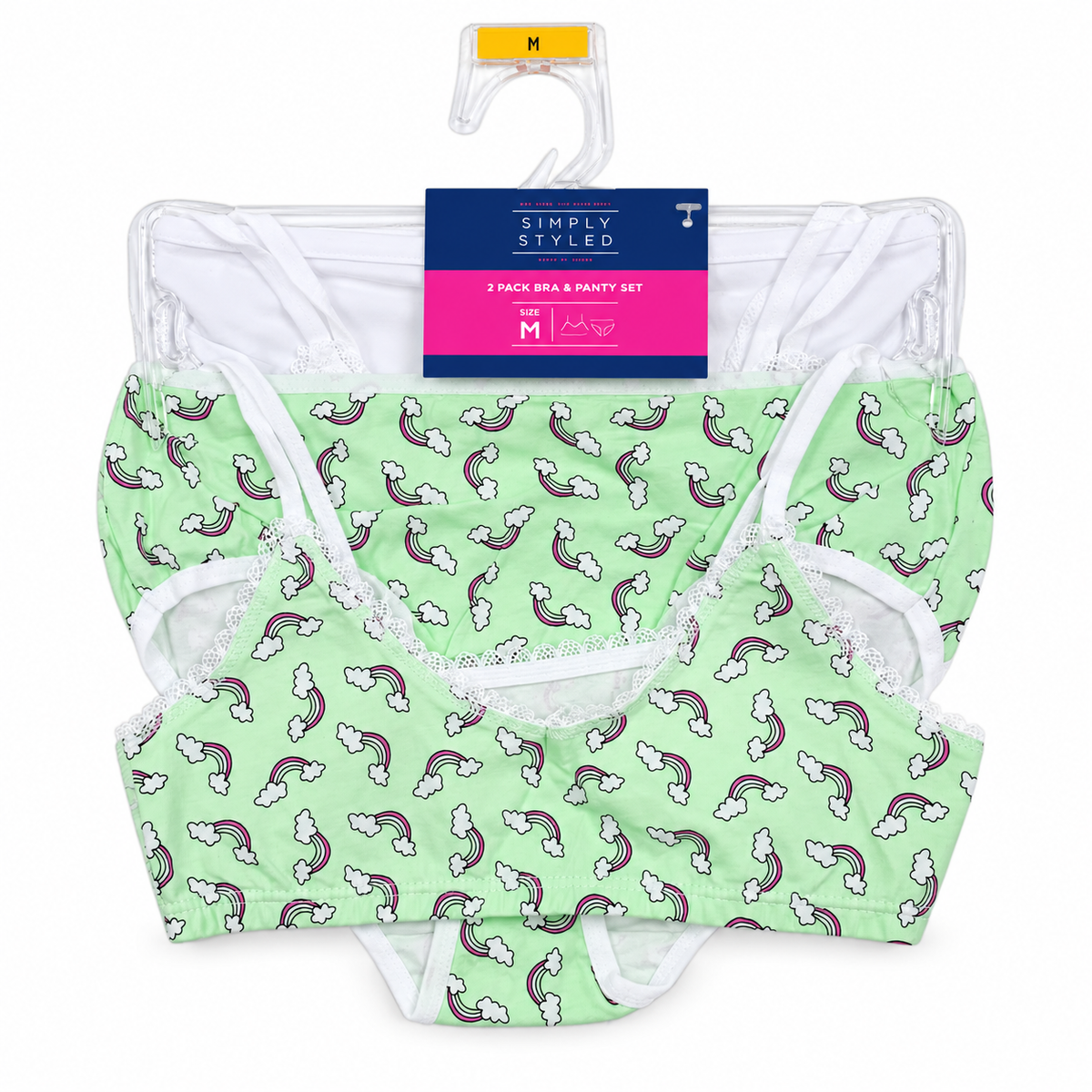 SEARS Simply Styled White - Green Rainbow Training Bra &amp; Panty 4pc set